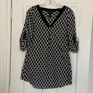 White House Black Market Black and White Patterned Blouse